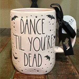 Rae Dunn Pink ‘Dance ‘Til You’re Dead’ Mug with Bats